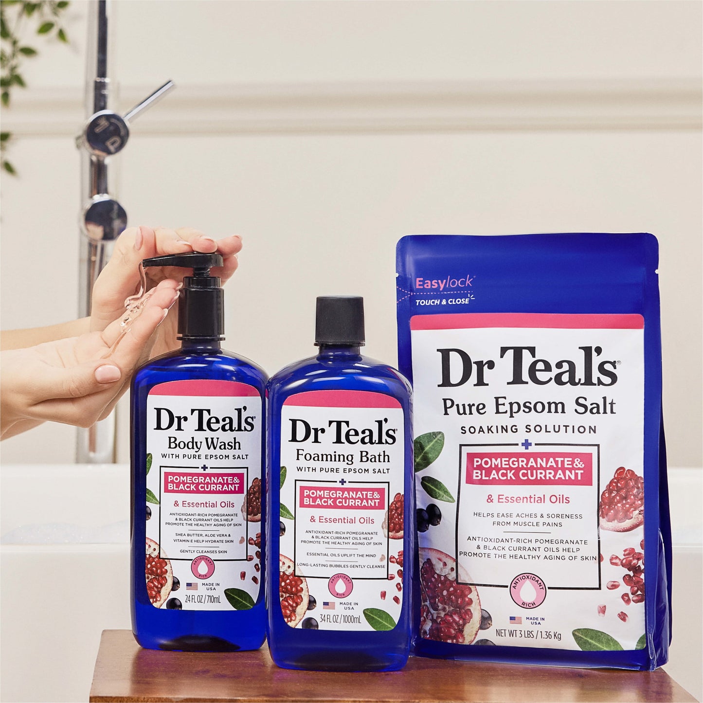 Dr Teal's Body Wash with Pure Epsom Salt, Pomegranate Oil & Black Currant, 24 fl oz