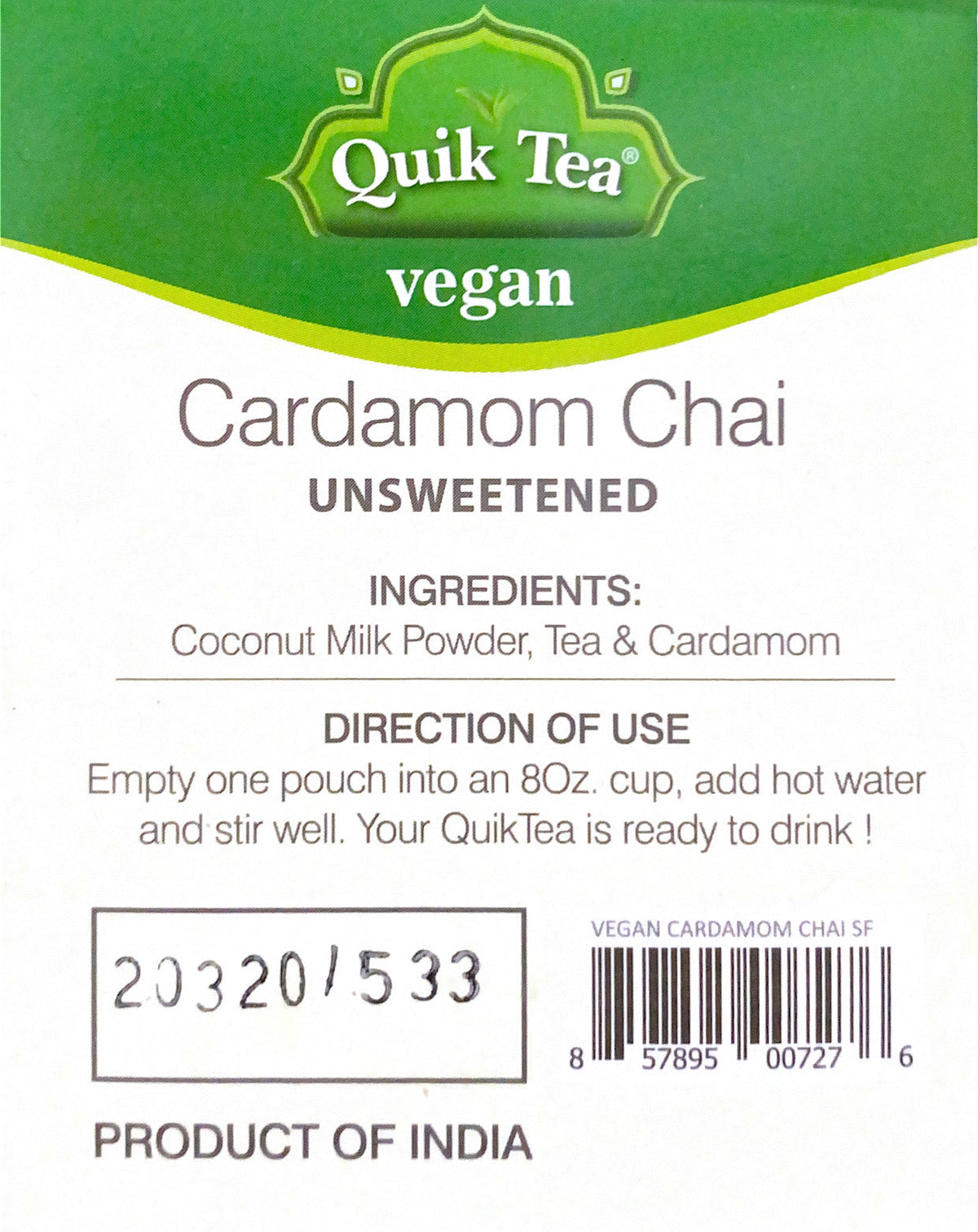 Vegan Cardamom Chai (Unsweetened)