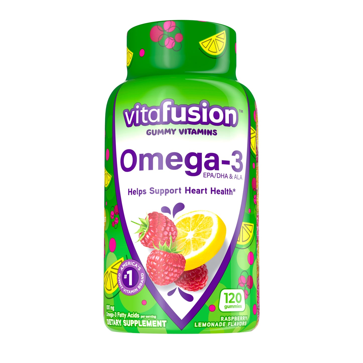 vitafusion Omega-3 Gummy Vitamins, Berry Lemonade Flavor Heart Health Vitamins(1), 120 Count