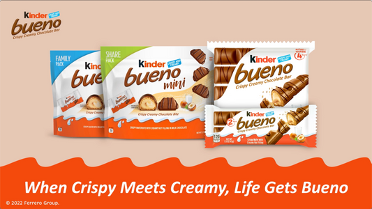 Kinder Bueno, Milk Chocolate and Hazelnut Cream Bars, Valentine's Day Gift, 4 Bars