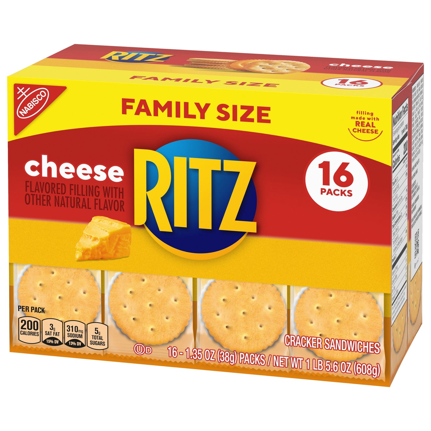 RITZ Cheese Sandwich Crackers, Family Size, 16 Snack Packs (6 Crackers Per Pack)