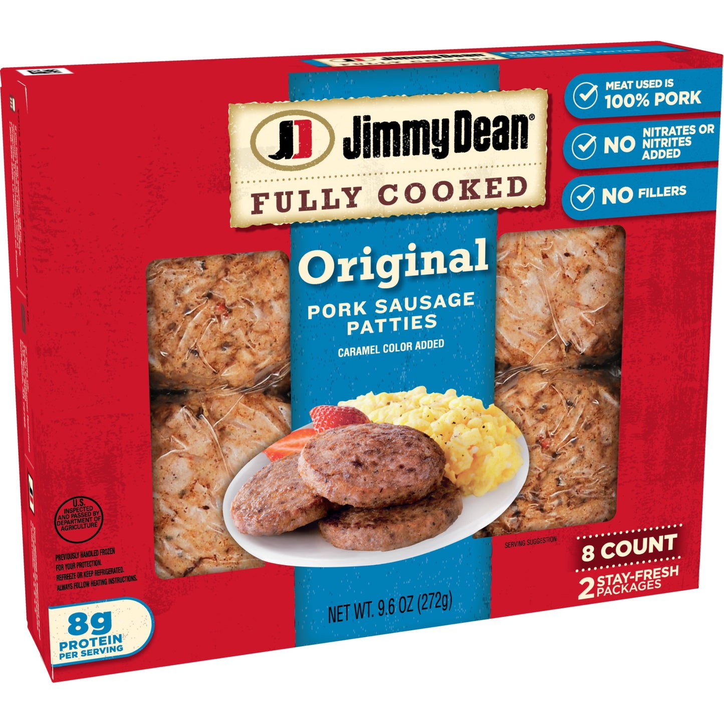 Jimmy Dean Fully Cooked Original Pork Sausage Patties, 9.6 oz, 8 Count