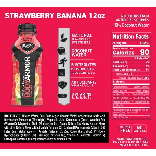 BODYARMOR Sports Drink, Strawberry Banana, 12 Fl. Oz., 8 count