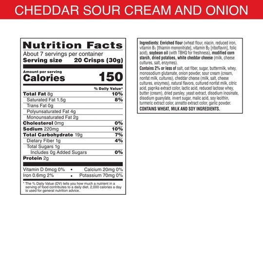 Cheez-It Snap'd Cheddar Sour Cream and Onion Cheese Cracker Chips, 7.5 oz