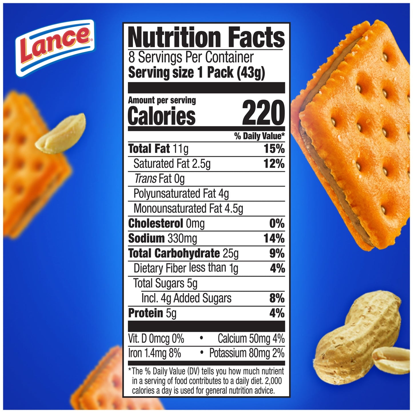 Lance Sandwich Crackers, ToastChee Peanut Butter, 8 Individual Packs, 6 Sandwiches Each