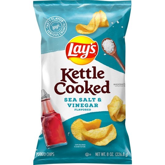 Lay's Kettle Cooked Sea Salt & Vinegar Potato Snack Chips, 8 oz Bag