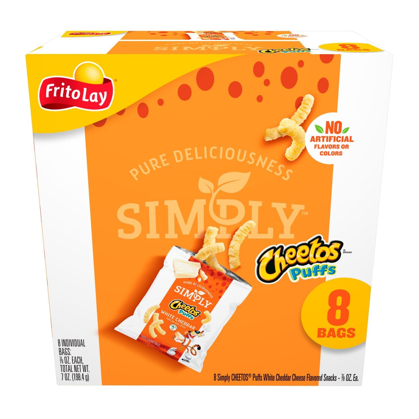 Cheetos Simply Puffs Cheese Flavored Snacks White Cheddar, 7/8 oz, 8 Count