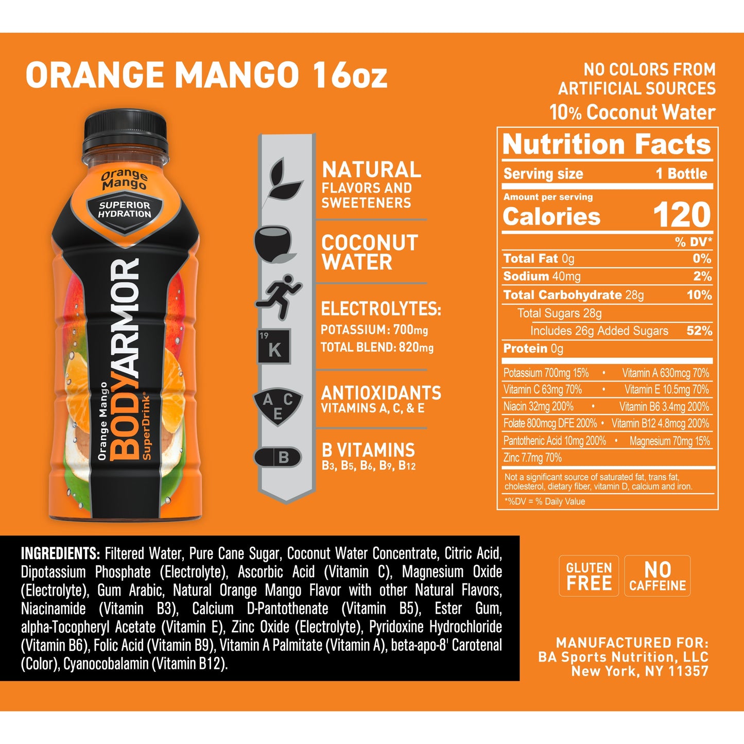 BODYARMOR Sports Drink, Orange Mango, 16 Fl. Oz., 1 count