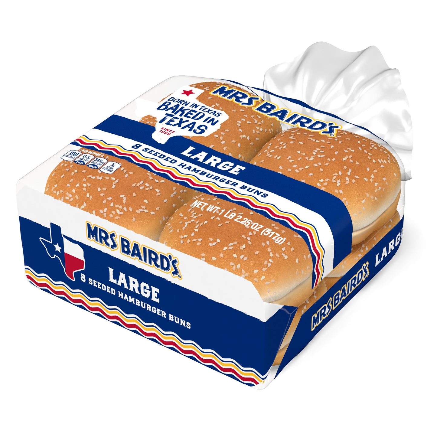 Mrs Baird's Large Seeded Hamburger Buns, 8 count, 18.25 oz