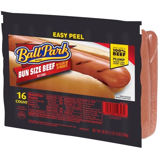 Ball Park Bun Length Beef Hot Dogs, 30 oz, 16 Count