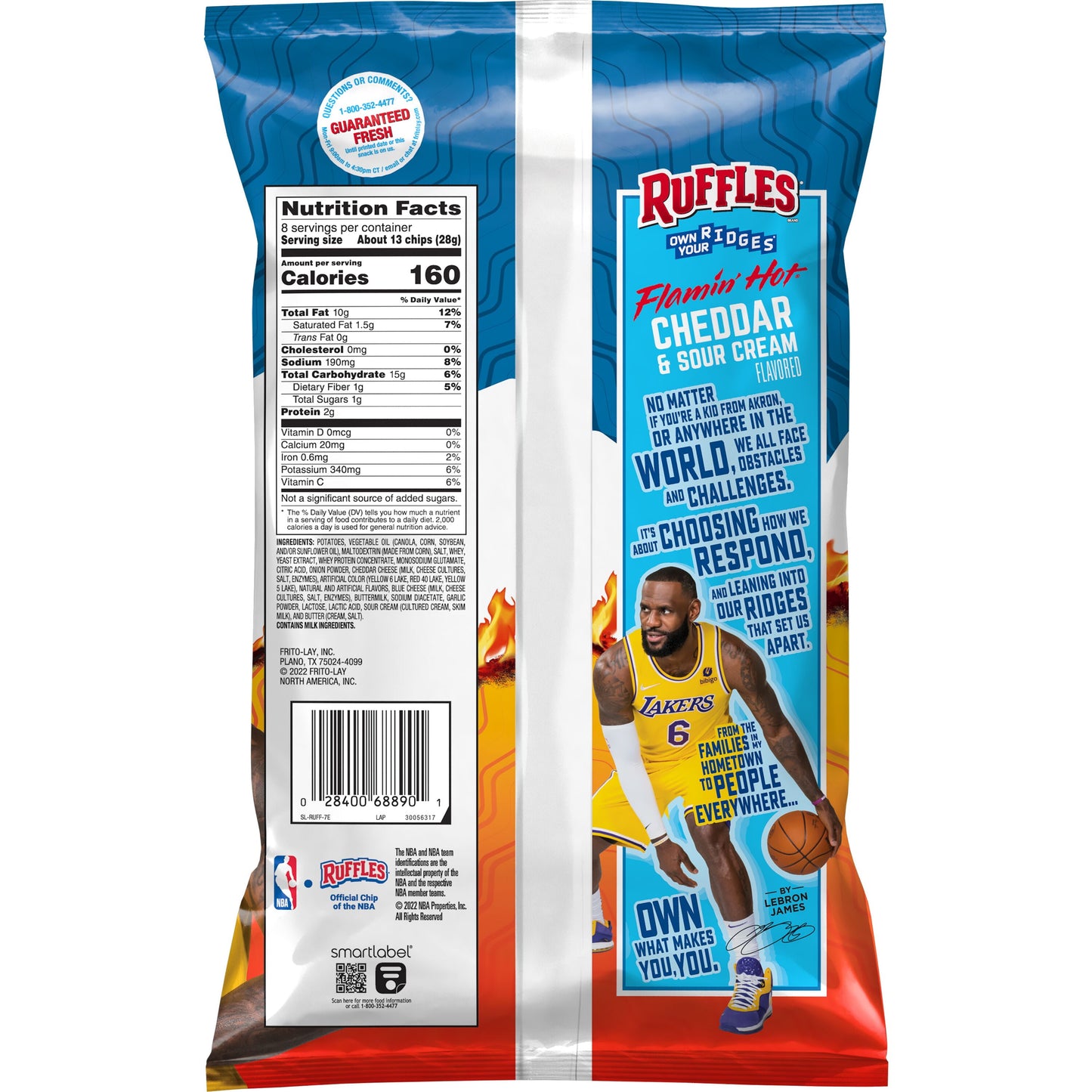 Ruffles Potato Chips Flamin' Hot Cheddar and Sour Cream Flavored, 8 oz