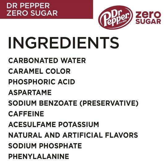 Dr Pepper Zero Sugar Soda, 12 fl oz cans, 12 pack