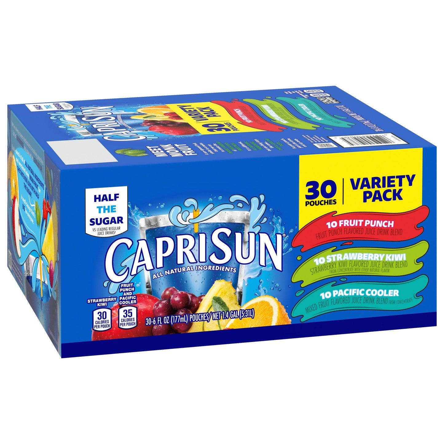 Capri Sun Variety Pack with Fruit Punch, Strawberry Kiwi & Pacific Cooler Juice Box Pouches, 30 ct Box, 6 fl oz Pouches