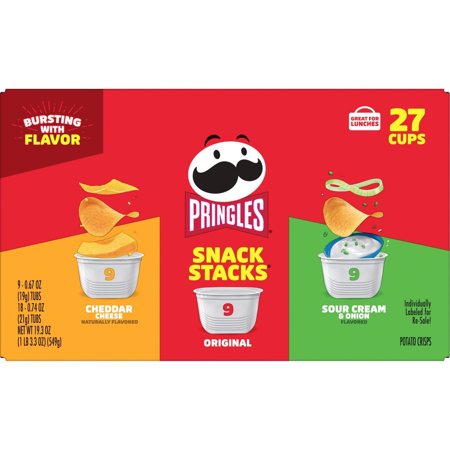 Pringles Snack Stacks Variety Pack Potato Crisps Chips, 19.3 oz, 27 Count