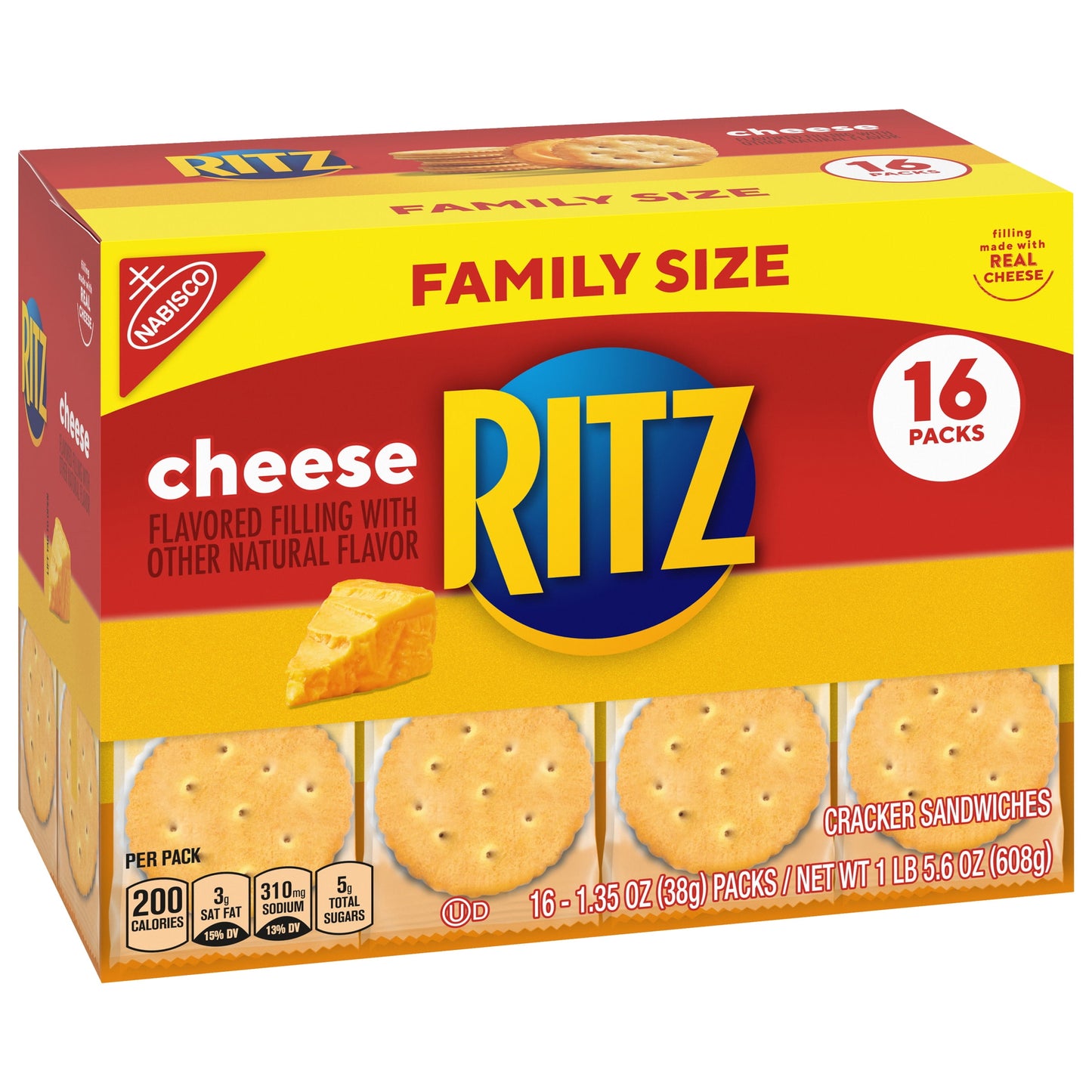 RITZ Cheese Sandwich Crackers, Family Size, 16 Snack Packs (6 Crackers Per Pack)