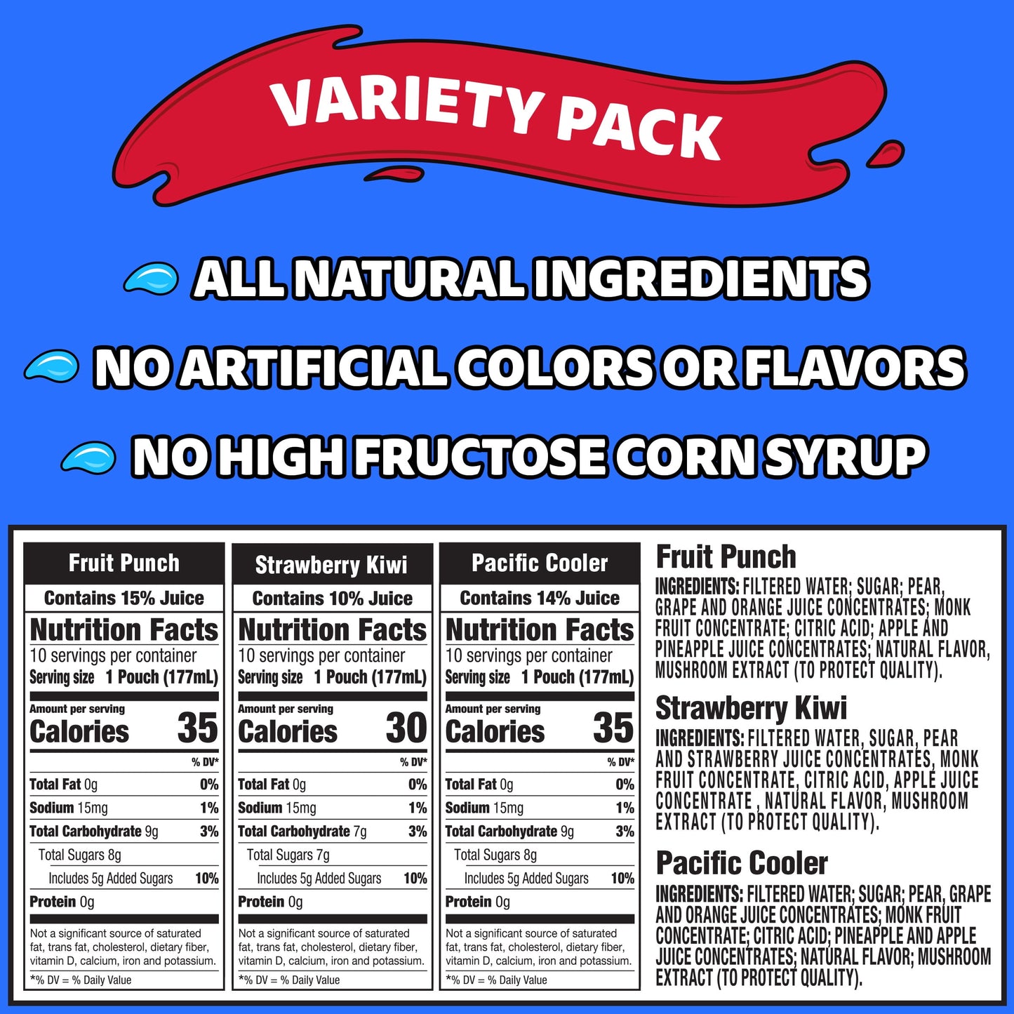 Capri Sun Variety Pack with Fruit Punch, Strawberry Kiwi & Pacific Cooler Juice Box Pouches, 30 ct Box, 6 fl oz Pouches