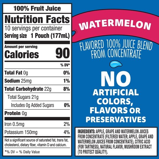 Capri Sun 100% Juice Watermelon Juice Box Pouches, 10 ct Box, 6 fl oz Pouches