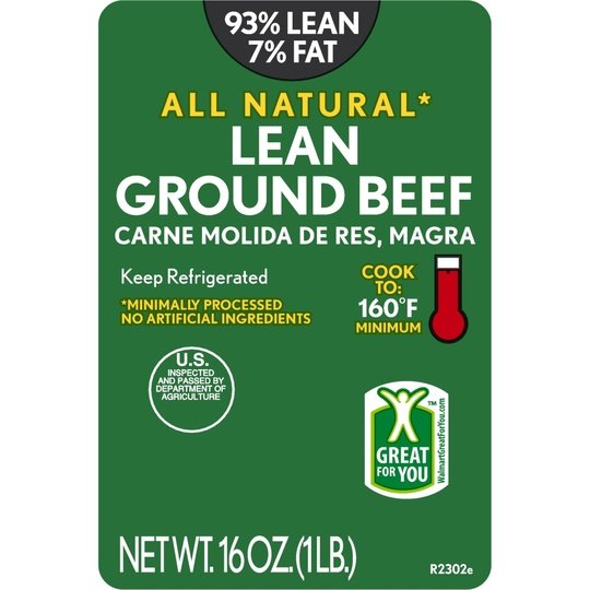 All Natural* 93% Lean/7% Fat Lean Ground Beef, 1 lb Tray