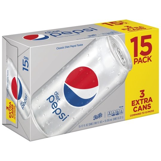 Diet Pepsi Cola Soda Pop, 12 oz , 15 Pack Cans