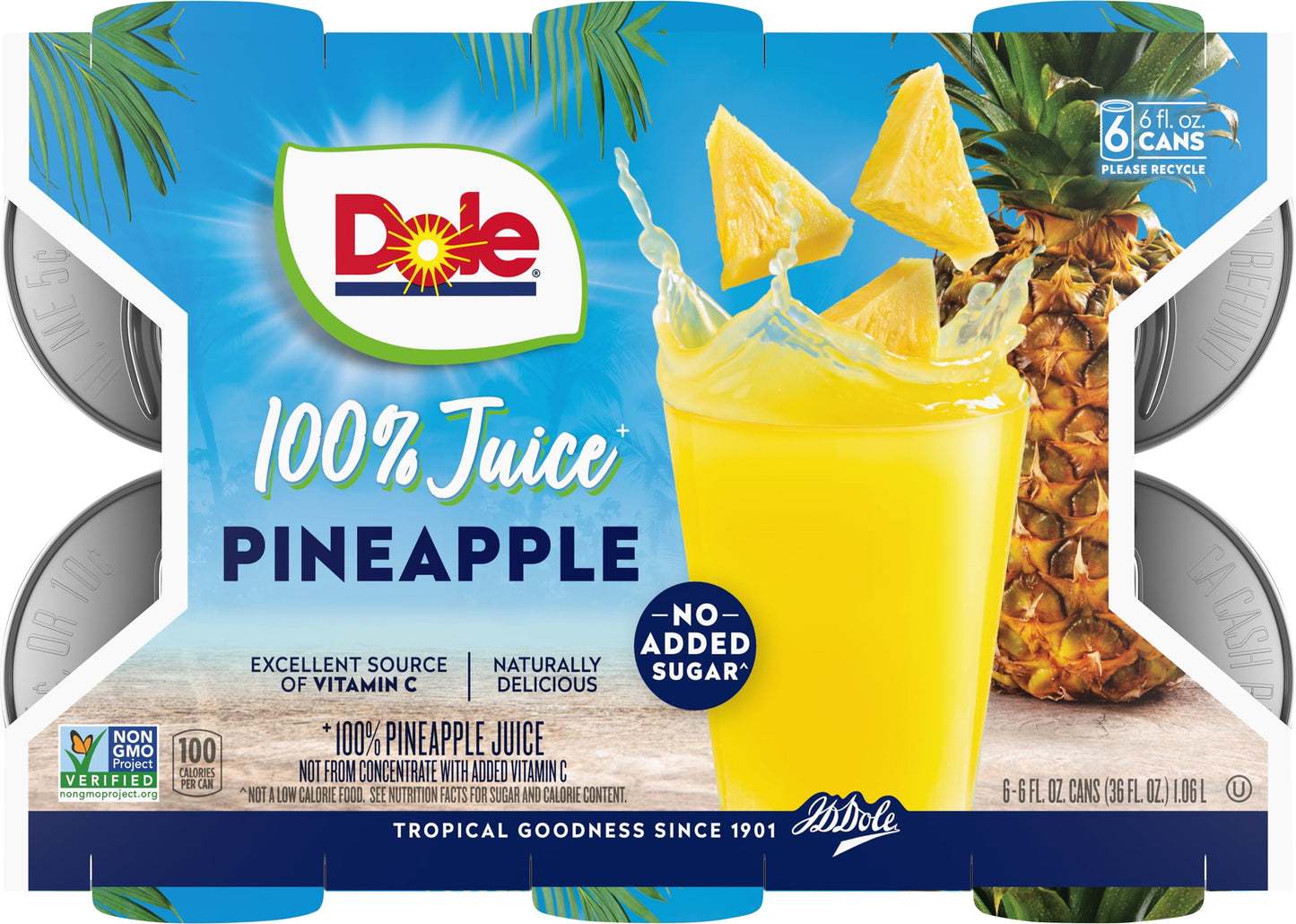 Dole All Natural 100% Pineapple Juice Can, 6 fl oz, 6 Count