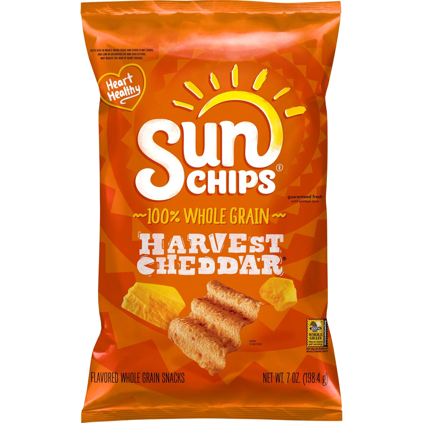 SunChips Harvest Cheddar Whole Grain Snacks, 7 oz Bag