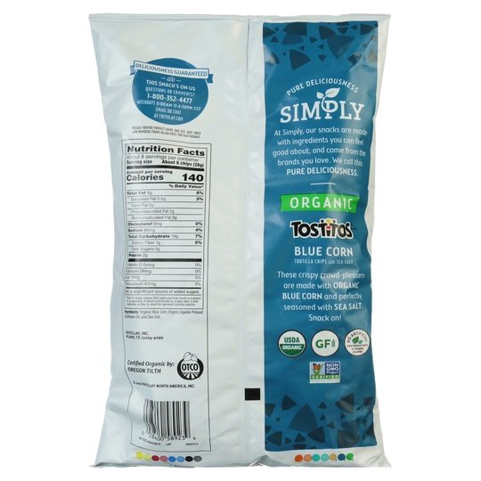 Simply Tostitos Organic Blue Corn Tortilla Chips, 8.25 oz Bag