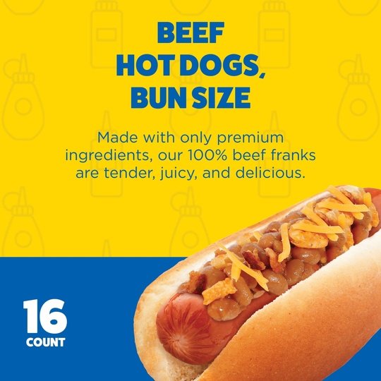 Ball Park Bun Length Beef Hot Dogs, 30 oz, 16 Count