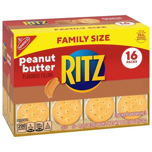 RITZ Peanut Butter Sandwich Crackers, Family Size, 16 - 1.38 oz Packs