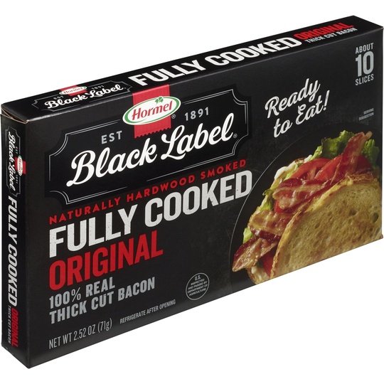 HORMEL BLACK LABEL Pork Bacon, Fully Cooked, 2.52 oz Plastic Package