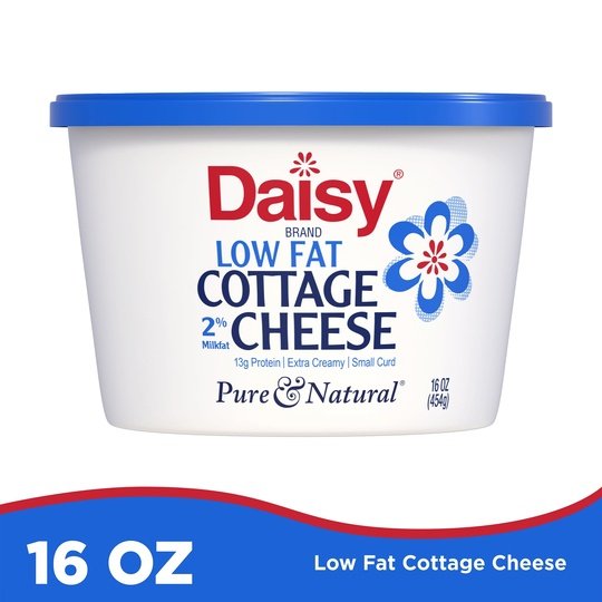 Daisy Pure and Natural Low Fat Cottage Cheese, 2% Milkfat, 16 oz (1 lb) Tub (Refrigerated) - 13g of Protein per serving