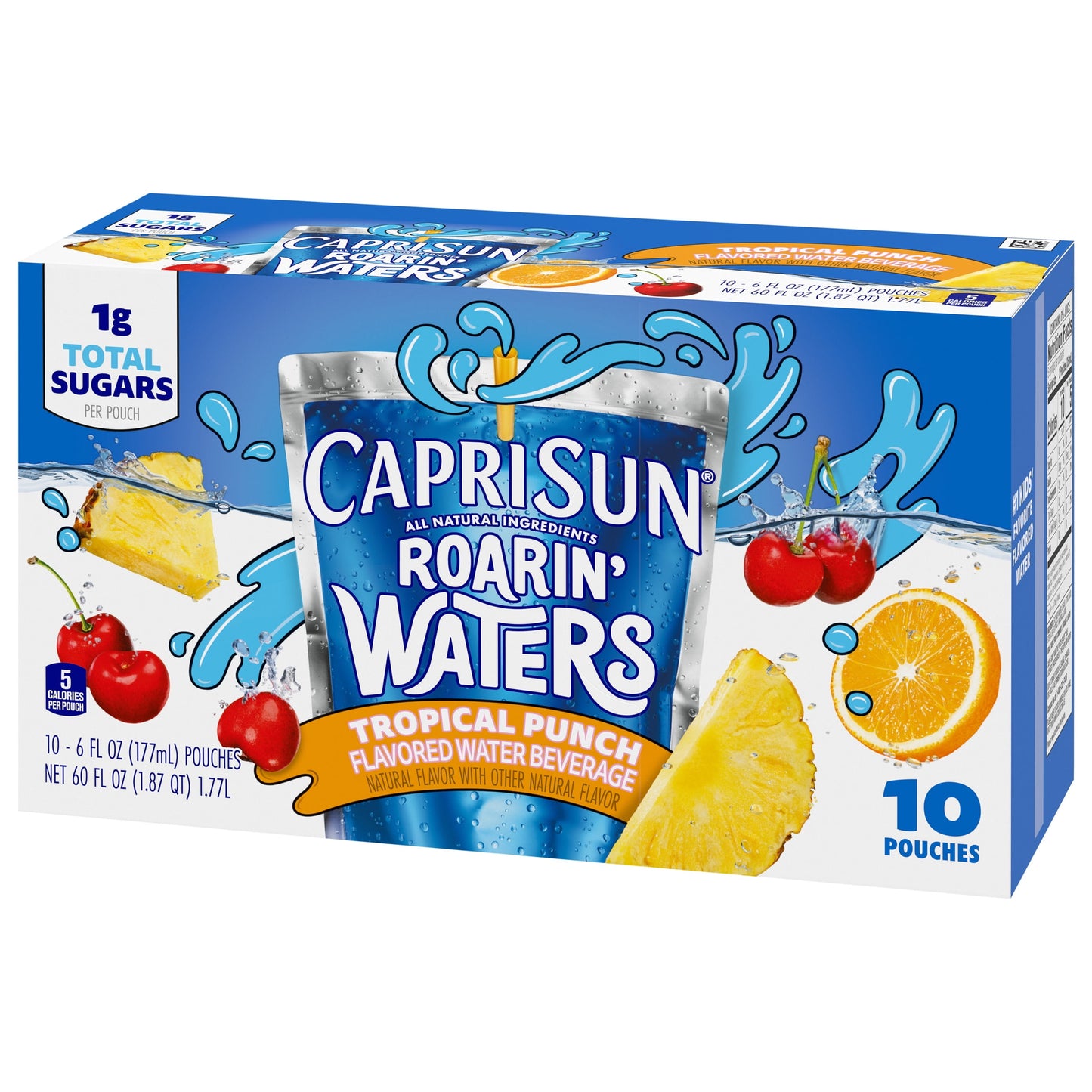 Capri Sun Roarin' Waters Tropical Tide Flavored Water Kids Drink Pouches, 10 Ct Box, 6 fl oz Pouches