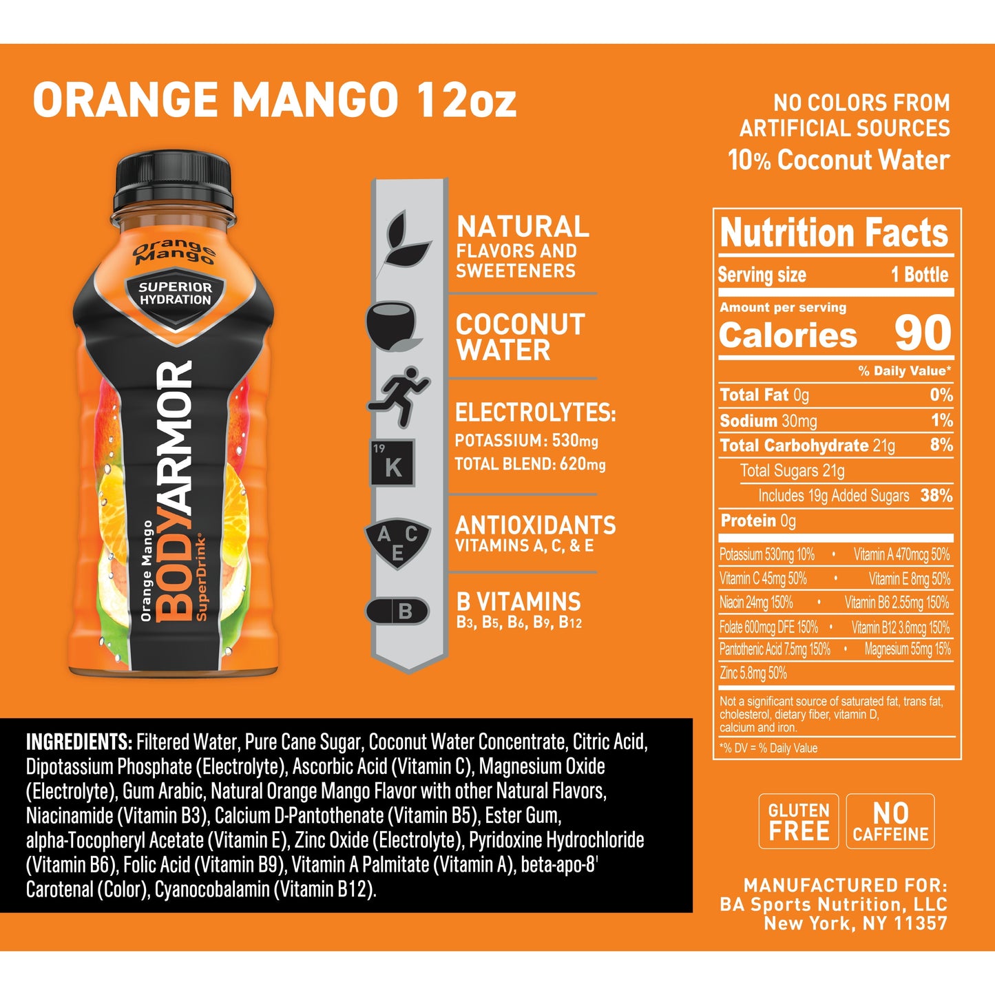 BODYARMOR Sports Drink, Orange Mango, 12 Fl. Oz., 8 count