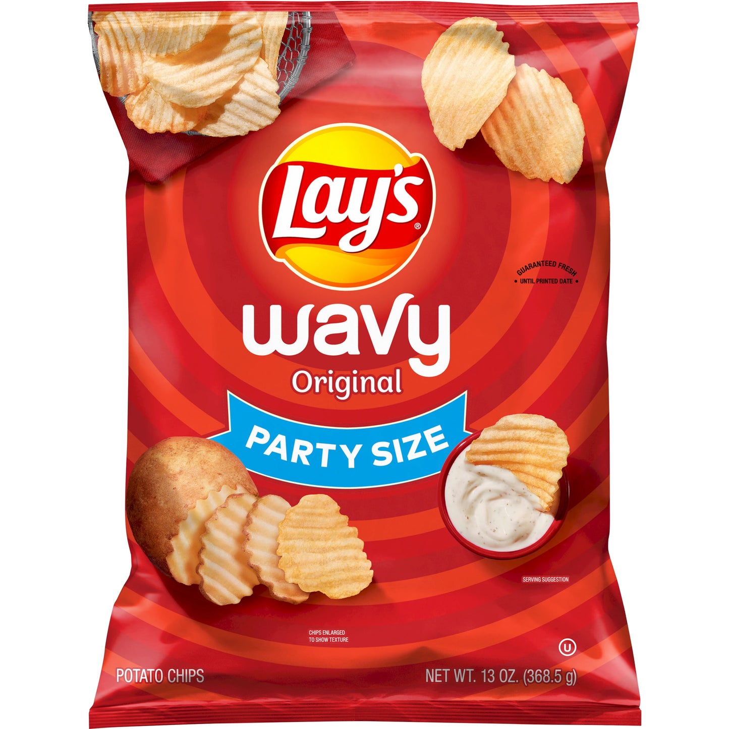 Lay's Wavy Original Potato Snack Chips,Party Size, 13 oz Bag