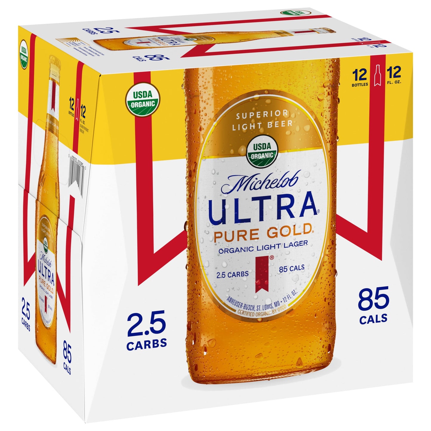 Michelob Ultra Pure Gold Organic Light Lager, 12 Pack Beer, 12 fl oz Bottles, 3.8 % ABV, Domestic