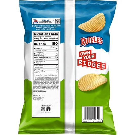 Ruffles Potato Chips Lime & Jalapeno Flavored 8 Oz