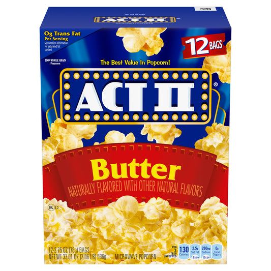 ACT II Butter Microwave Popcorn, Butter Popcorn, 2.75 Oz, 12 Ct