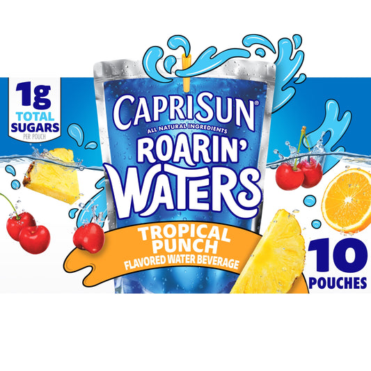 Capri Sun Roarin' Waters Tropical Tide Flavored Water Kids Drink Pouches, 10 Ct Box, 6 fl oz Pouches