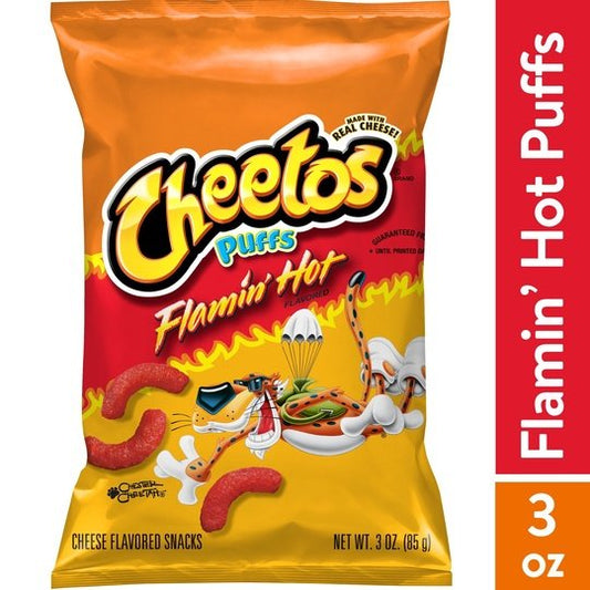 Cheetos Puffs Flamin' Hot Cheese Flavored Chips Puffed Snacks, 3 oz Bag