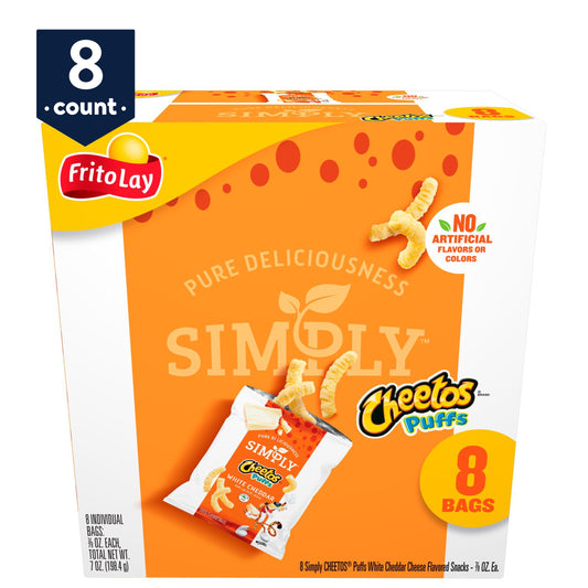 Cheetos Simply Puffs Cheese Flavored Snacks White Cheddar, 7/8 oz, 8 Count