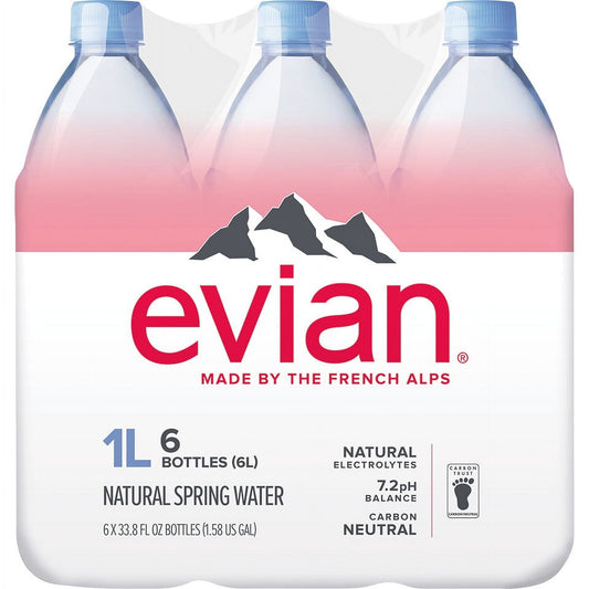 Evian Natural Spring Water, 33.8 Fl Oz, 6-Pack