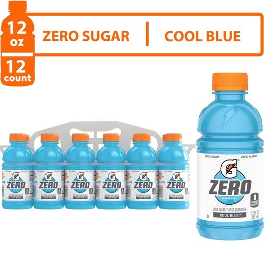 Gatorade G Zero Sugar Cool Blue Thirst Quencher Sports Drink, 12 oz, 12 Pack Bottles