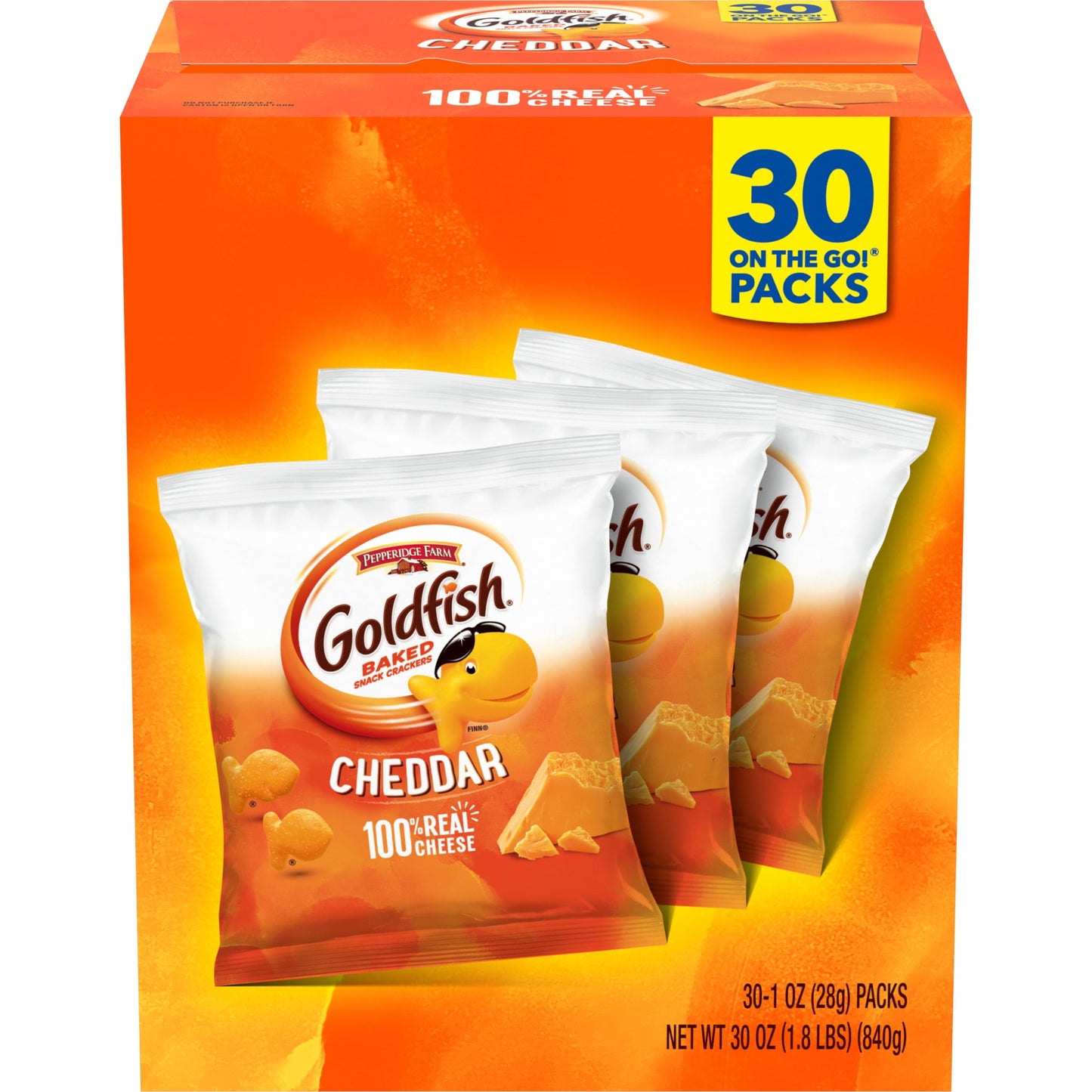 Goldfish Cheddar Crackers, Snack Pack, 1 oz, 30 CT Multi-Pack Box