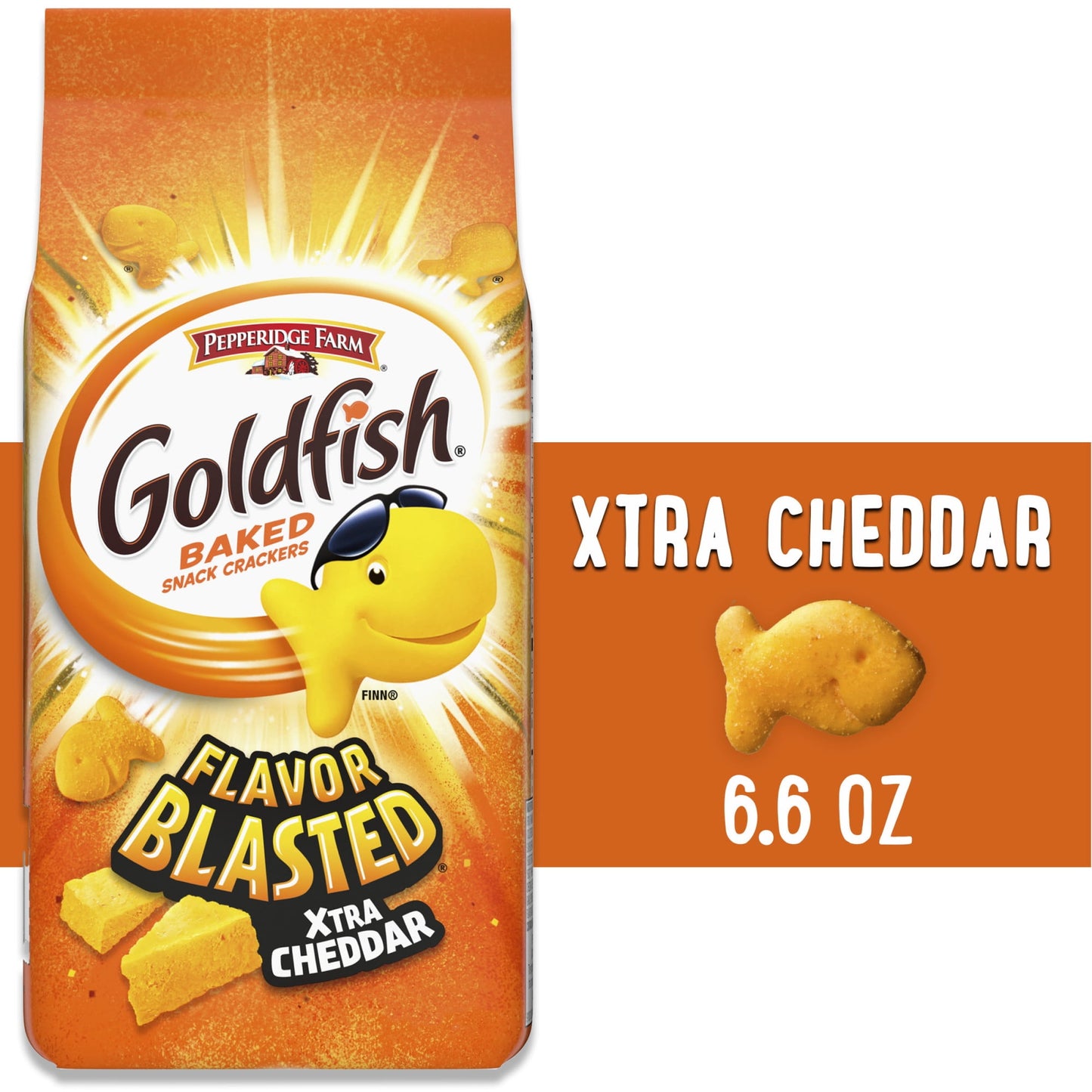 Goldfish Flavor Blasted Xtra Cheddar Cheese Crackers, Baked Snack Crackers, 6.6 oz Bag