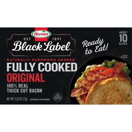 HORMEL BLACK LABEL Pork Bacon, Fully Cooked, 2.52 oz Plastic Package