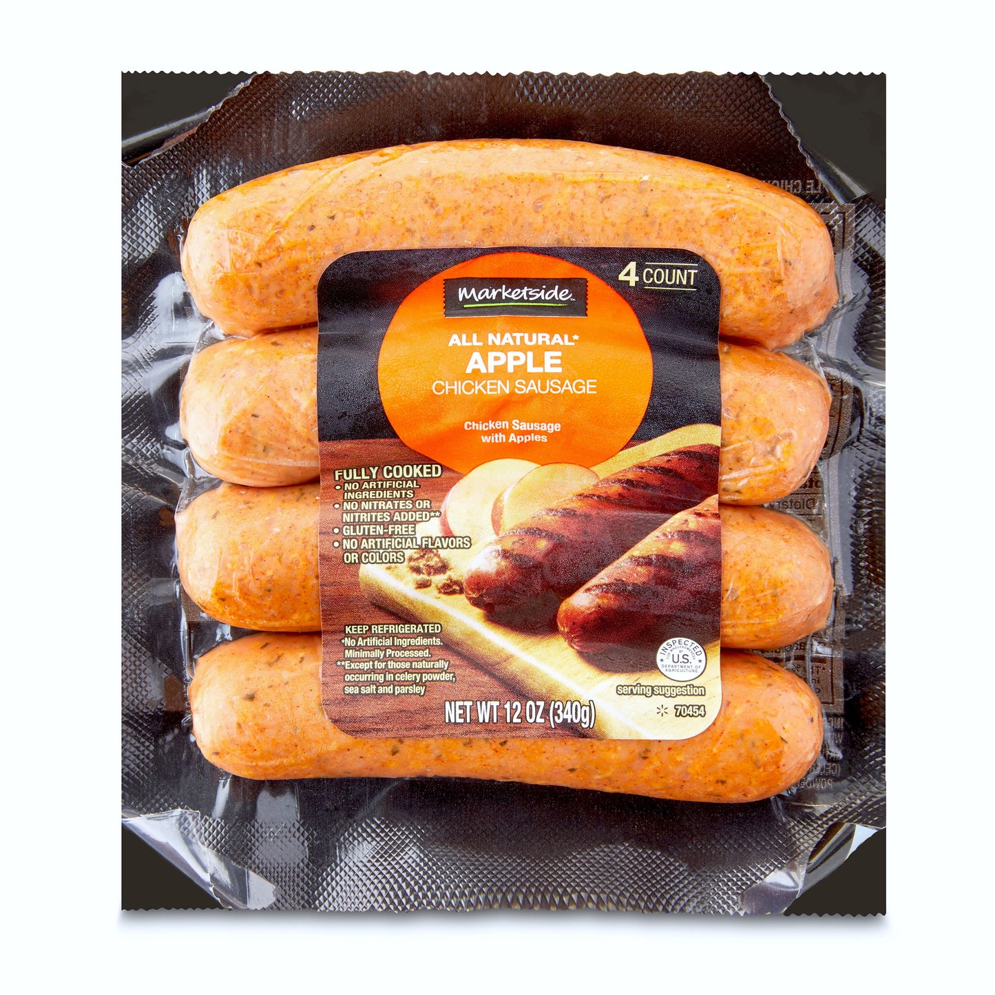 Marketside Fully Cooked, Gluten-Free Chicken Apple Sausage 12oz, 4 Count (Refrigerated)