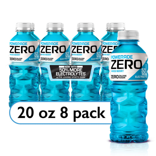 POWERADE Electrolyte Enhanced Zero Sugar Mixed Berry Sport Drink, 20 fl oz, 8 Count Bottles