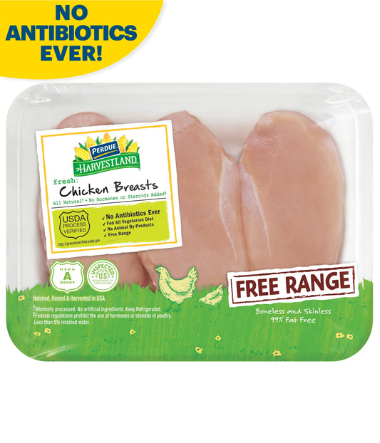 Perdue Harvestland, Free Range, Boneless Chicken Breast, 25g Protein 4oz Svg, 1.3-1.9 lb. Tray