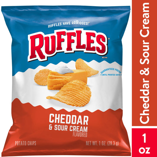 Ruffles Potato Chips Cheddar & Sour Cream Flavored Snack Chips, 1 oz Bag