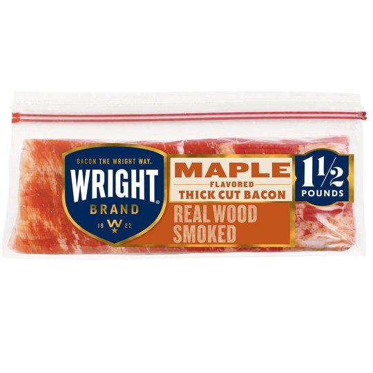 Wright Brand Thick Sliced Hickory Smoked Maple Bacon, 1.5 lb