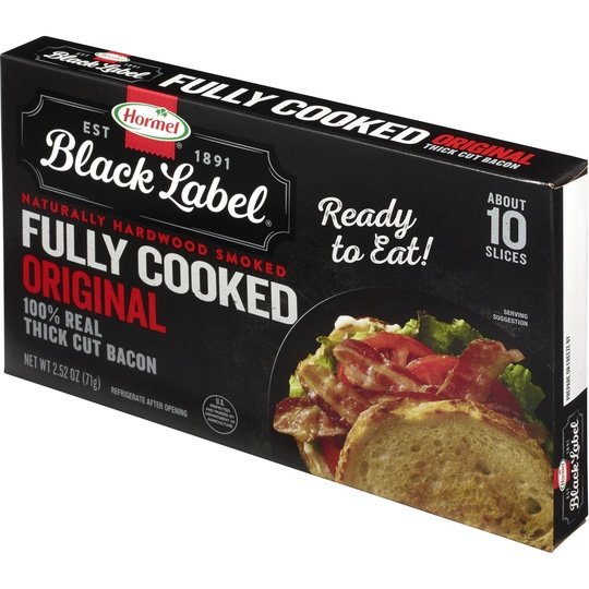 HORMEL BLACK LABEL Pork Bacon, Fully Cooked, 2.52 oz Plastic Package